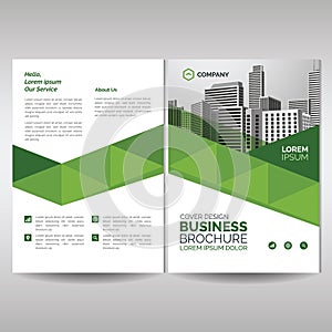 Business brochure cover layout template with green geometric shapes
