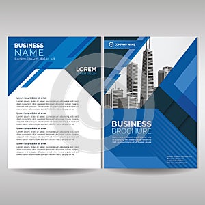 Business brochure cover template with blue geometric shapes