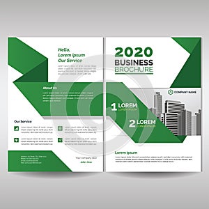 Business brochure cover template with green origami style