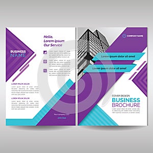 Business brochure cover template with purple and cyan geometric shapes