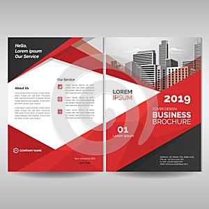 Business brochure cover template with red geometric shapes
