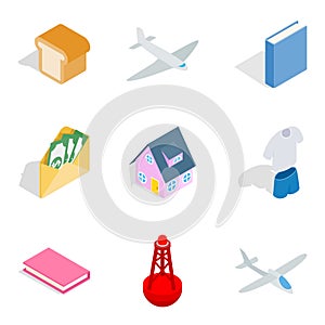 Business building icons set, isometric style