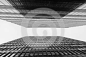 Business buildings skyline looking up with sky, high-rise buildings, modern architecture