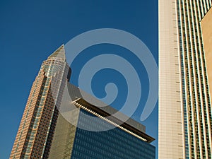 Business buildings with Trade Fair Tower in Frankfurt, Germany