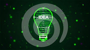 Business Bulb Idea Concept. Words inside the bulb light with green neon color. business innovation and inspiration ideas. Creative