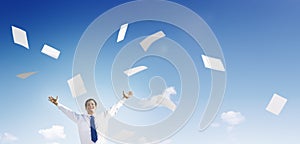 Business Businessman Documents Throwing Happiness Concept