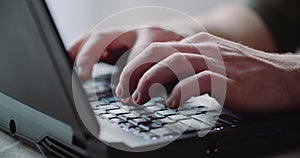 Business - businessman hands type on laptop computer close up.