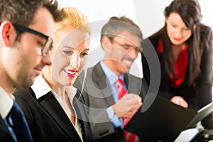 Business - businesspeople, meeting and presentation in office