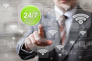 Business button 24 hours service web wifi sign
