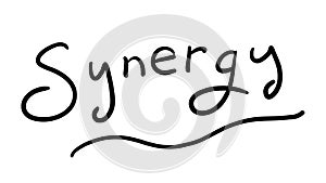 Business Buzzword: synergy - vector handwritten phrase
