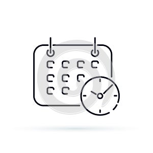 Business Calendar with clock icon. Shedule trendy line style symbol isolated on background.