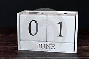 Business calendar for June, 1st day of the month. Planner organizer date or events schedule concept