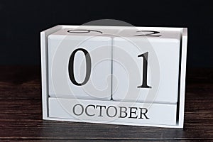 Business calendar for October, 1st day of the month. Planner organizer date or events schedule concept