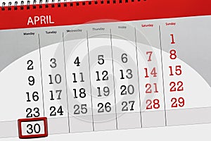 The daily business calendar page 2018 April 30