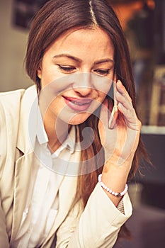 Business calls. Young business woman.