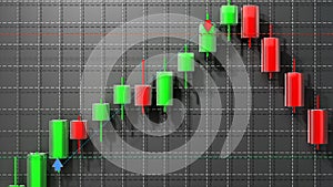 Business candle stick graph chart of stock market 3d render on darck background