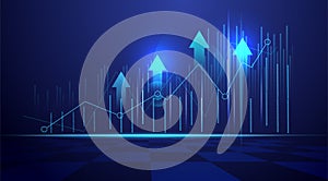 Business candle stick graph chart of stock market investment trading on blue background. Bullish point, Trend of graph. Eps10