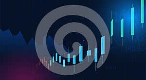 Business candle stick graph chart of stock market investment trading on blue background. Bullish point, Trend of graph. Eps10