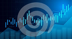 Business candle stick graph chart of stock market investment trading on blue background. Bullish point, Trend of graph. Eps10