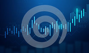 Business candle stick graph chart of stock market investment trading on blue background. Bullish point, Trend of graph. Eps10