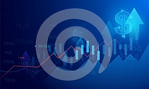 Business candle stick graph chart of stock market investment trading on blue background. Bullish point, Trend of graph. Eps10