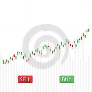 Business candlestick chart with buy and sell buttons. Stock market and trade exchange vector concept.