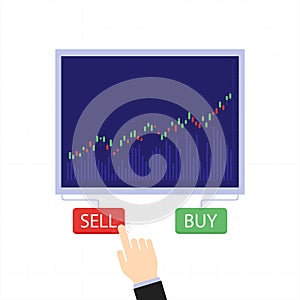 Business candlestick chart with buy and sell buttons. Stock market and trade exchange vector concept.