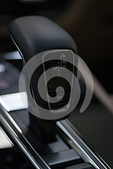 Business car automatic transmission. Interior detail.