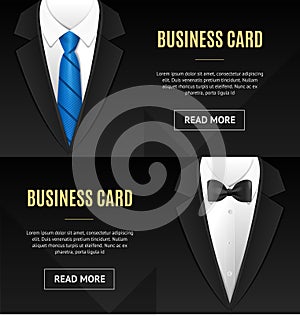 Business Card Bow Tie and Necktie Set. Vector