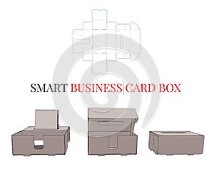 Business Card Box Template, Vector with die cut / laser cut layers. Smart Business Card