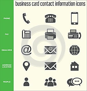 Business card contact information icons collection