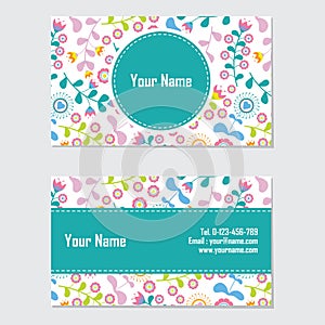 Business card with Cyan and pink flower vector design template