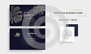 Business card in graphite color with Monstera