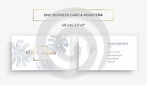 Business card in graphite color with Monstera