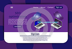 Business card. Isometric modern computers technology and networking concept. Web cloud technology business