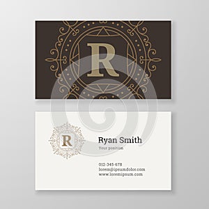 Business card monogram emblem letter R template design.