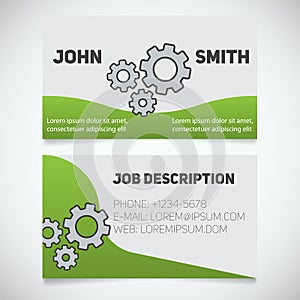 Business card print template with gears logo