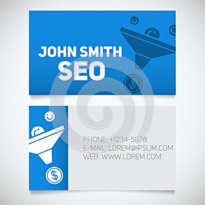 Business card print template with sales funnel logo. Marketer. Stockbroker. Jobber. Seo