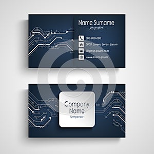 Business card with printed circuit board in blue design