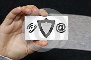 Business card shield security virus icon mail phone