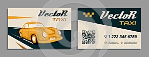 Business Card Taxi in Retro style. Vector Template Vintage Visiting Card.