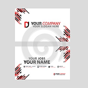 Business card template in black and red. with a flat and horizontal design plus the DJ logo Letter on the back.