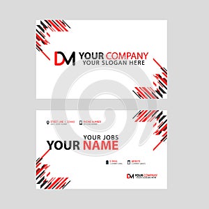 Business card template in black and red. with a flat and horizontal design plus the DM logo Letter on the back.