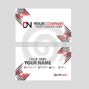 Business card template in black and red. with a flat and horizontal design plus the DN logo Letter on the back.