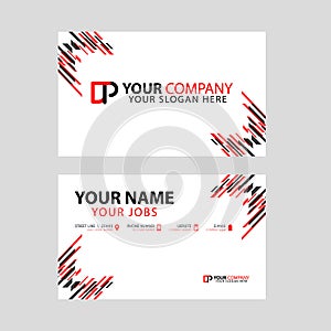 Business card template in black and red. with a flat and horizontal design plus the DP logo Letter on the back.