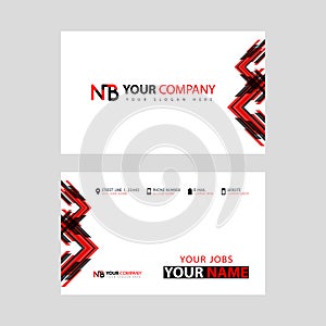 Business card template in black and red. with a flat and horizontal design plus the NB logo Letter on the back.