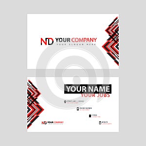 Business card template in black and red. with a flat and horizontal design plus the ND logo Letter on the back.