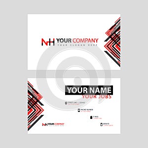 Business card template in black and red. with a flat and horizontal design plus the NH logo Letter on the back.