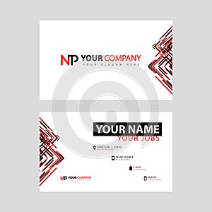 Business card template in black and red. with a flat and horizontal design plus the NP logo Letter on the back.