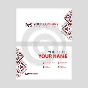 Business card template in black and red. with a flat and horizontal design plus the NS logo Letter on the back.
